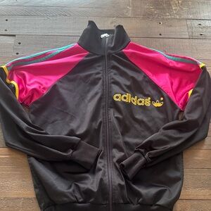 Vintage 80s Adidas black and pink track jacket
